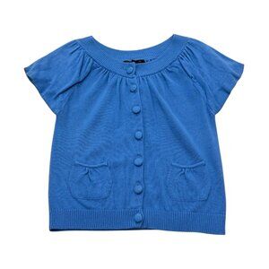 August Silk Blue Button Front Knit Cardigan Top Petite